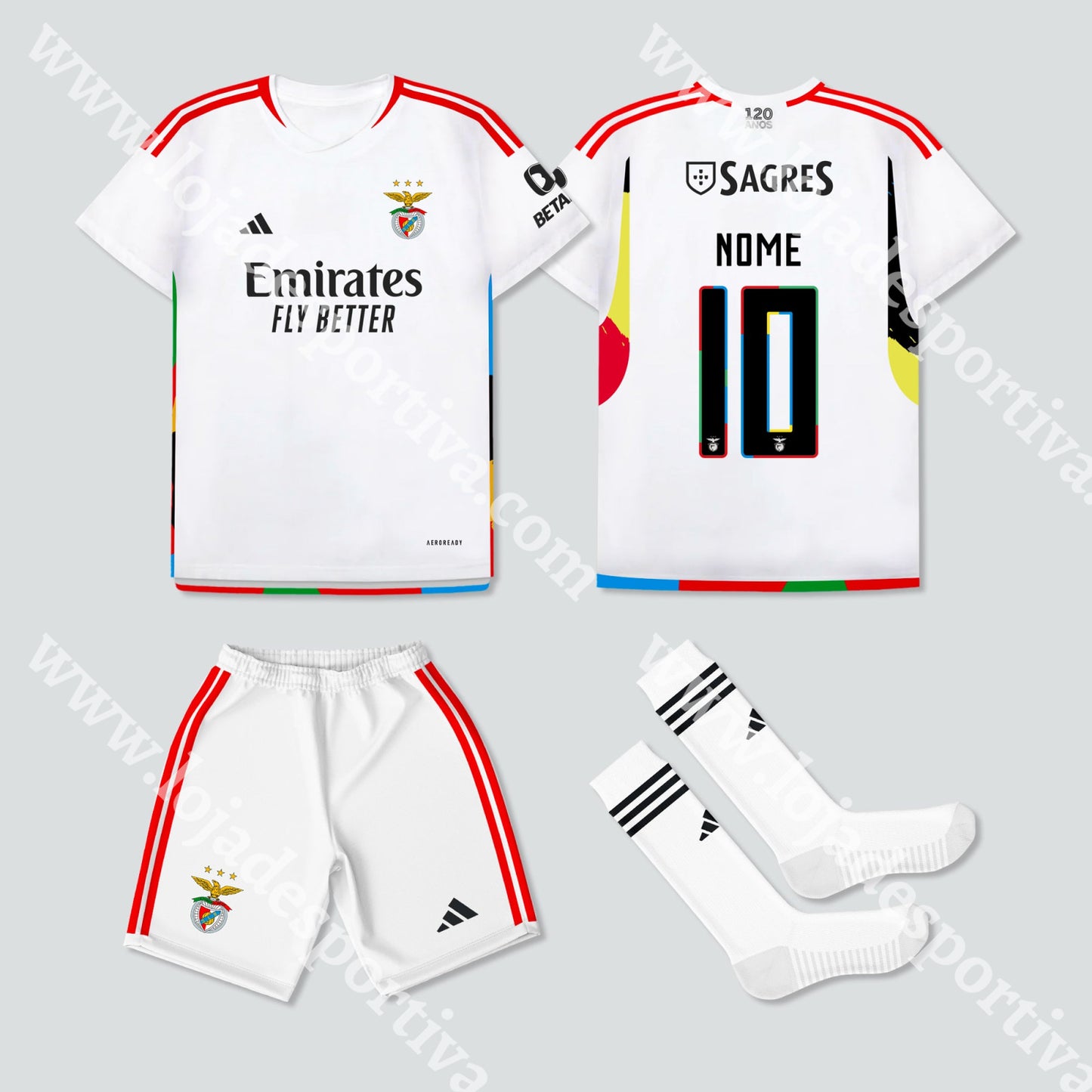 Novo Kit Criança Alternativo Sl Benfica 23/24 Camisola Futebol