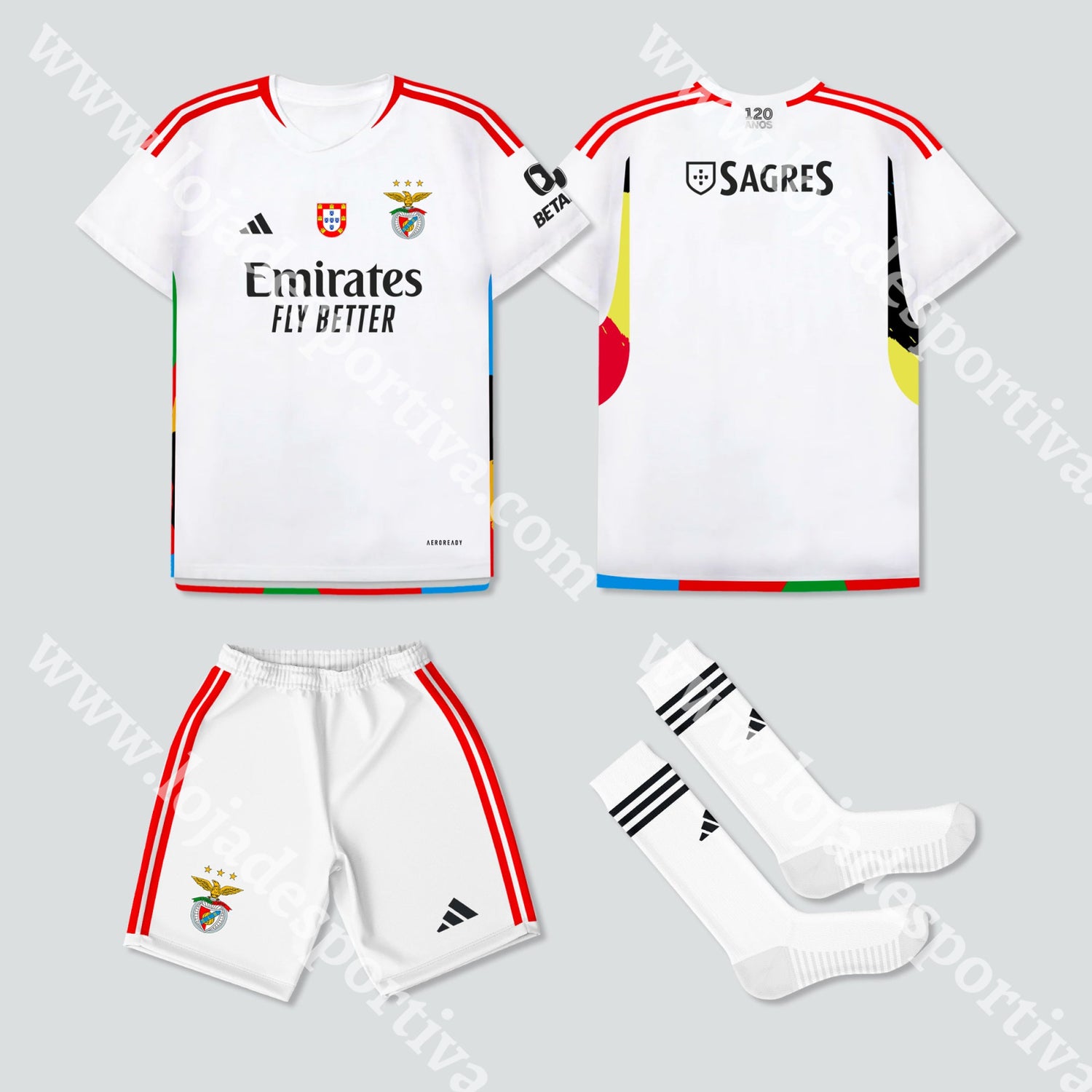 Novo Kit Criança Alternativo Sl Benfica 23/24 Camisola Futebol