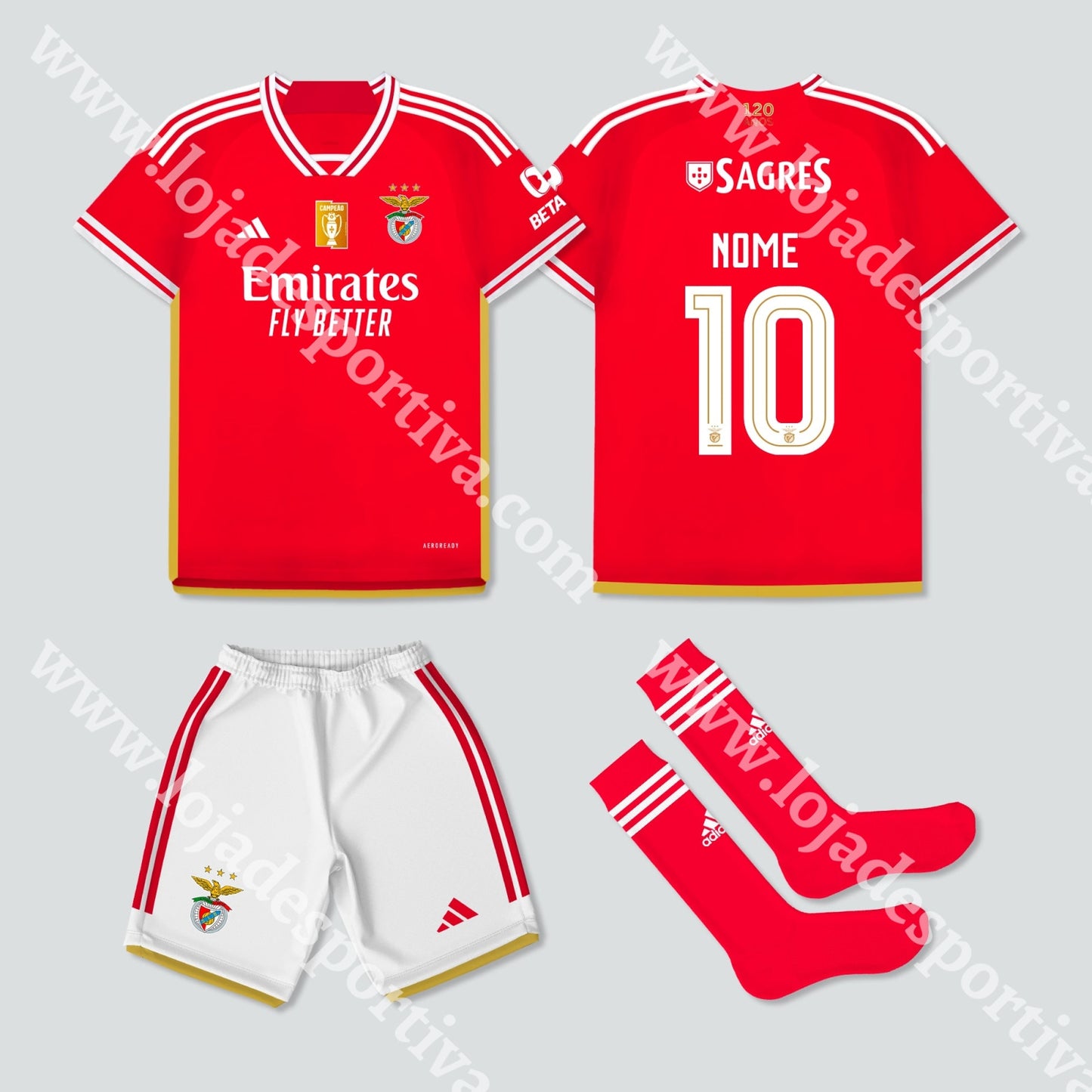 Novo Kit Criança Principal Sl Benfica 23/24 1-2 Anos Camisola Futebol